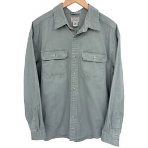 LL Bean Traditional Fit Button Up Shirt Mens Large Green Long Sleeve Cotton